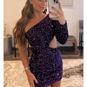 Gorgeous Purple sequin cutout one shoulder dress